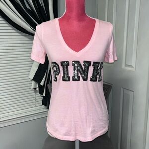 VS PINK Sparkly V-Neck T-Shirt XS